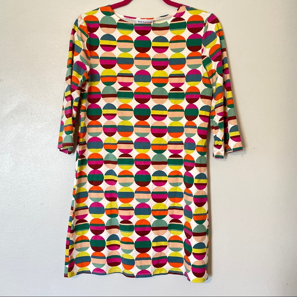 Blue Platypus Sz S Circle Print Shift Dress